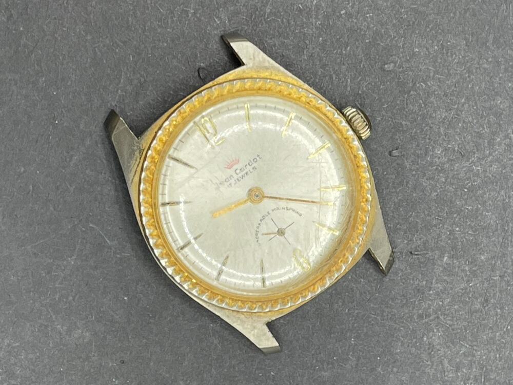 Vtg Jean Cardot 17 Jewels Mechanical Watch Crosshair Dial Textured Bezel Case